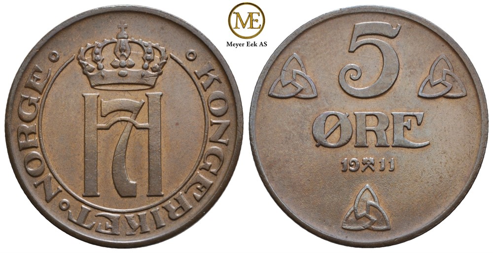 5 øre 1911 Haakon VII. Kv.0/01