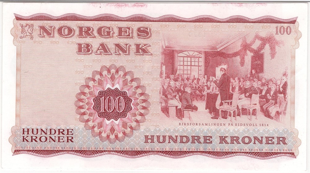 100 kroner 1970 X.5430938 erstatningsseddel. Kv.0