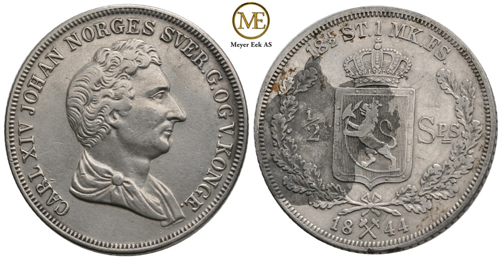 1/2 speciedaler 1844 Carl XIV Johan. Kv.1+/01