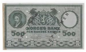 500 kroner 1948 X 0000000 m/tape rester ex. OMH 20.11.10