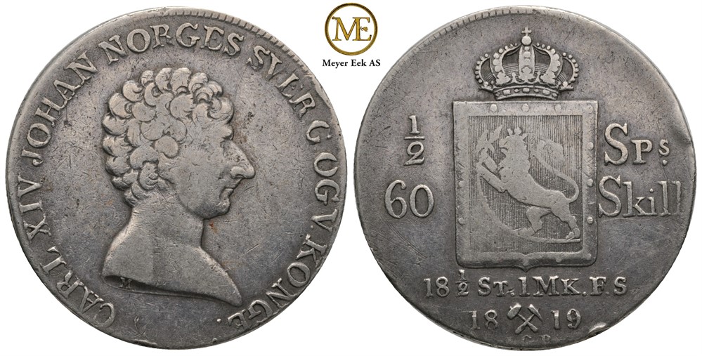 1/2 speciedaler 1819 Carl XIV Johan. Kv.1