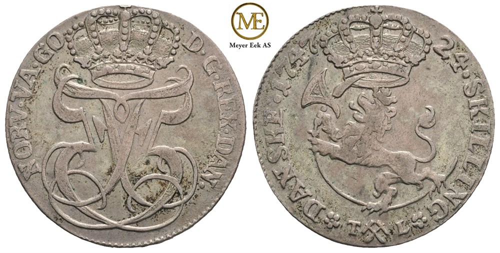 24 Skilling 1747 Frederik V. Kv.1+/01
