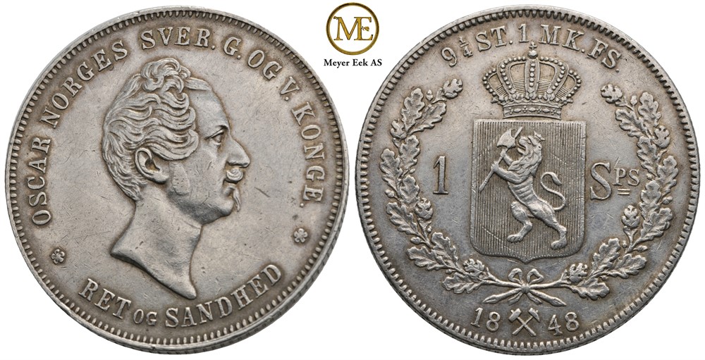 Speciedaler 1848 Oscar I. Kv.1+/01