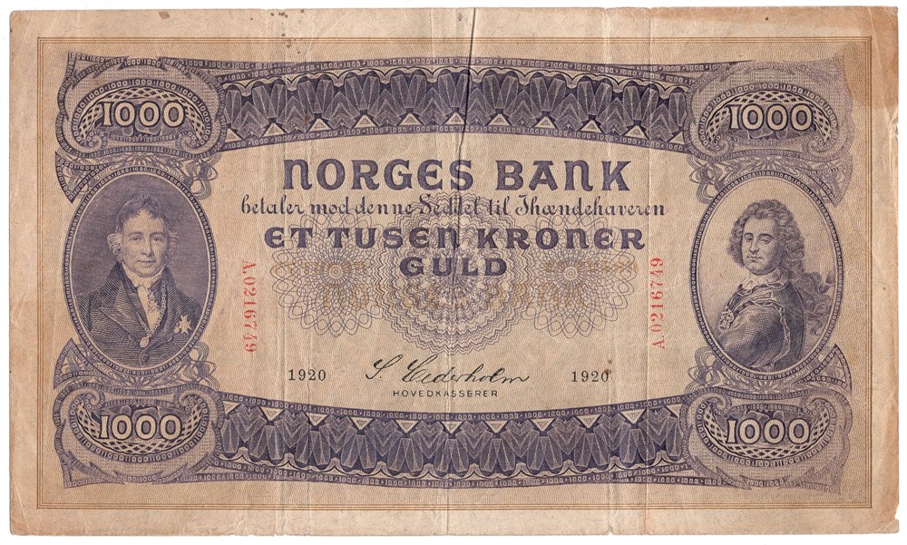 1000 kroner 1920 A.0216749. Kv.1/1-