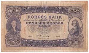 1000 kroner 1920 A.0216749. Kv.1/1-