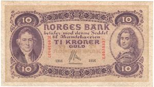 10 kroner 1916 E.9535337. Kv.0/01