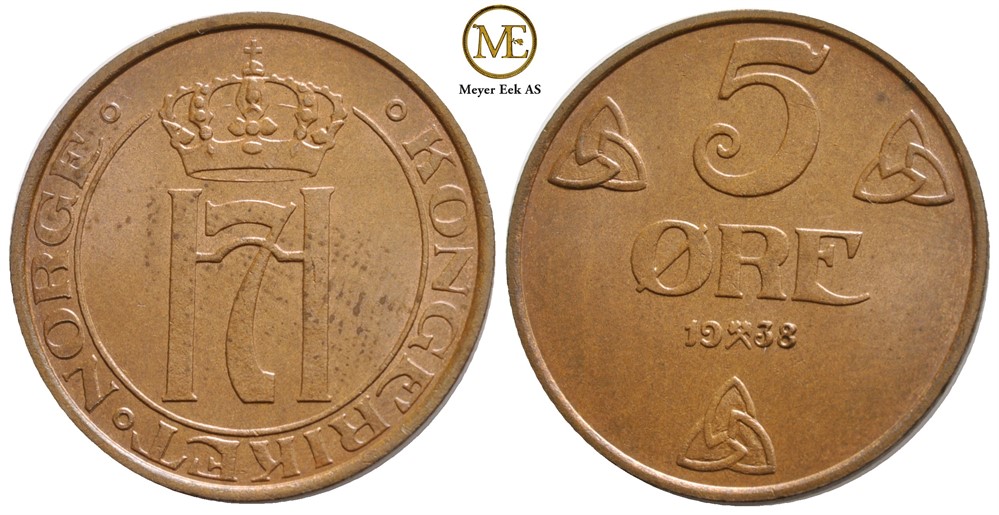 5 øre 1938 Haakon VII. Kv.0