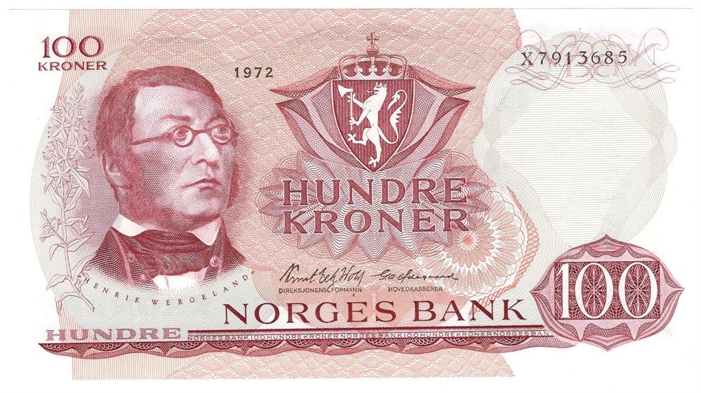 100 kroner 1972 X.7913685. Erstatningsseddel. Kv.0