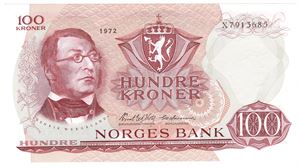 100 kroner 1972 X.7913685. Erstatningsseddel. Kv.0