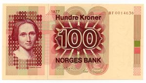 100 kroner 1977 HF erstatning ex. Skilling