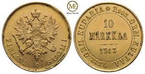 10 markkaa 1913 Nikolai II. Kv.0/01