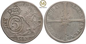 4 mark 1683 Christian V.Dannebrog. Kv.1