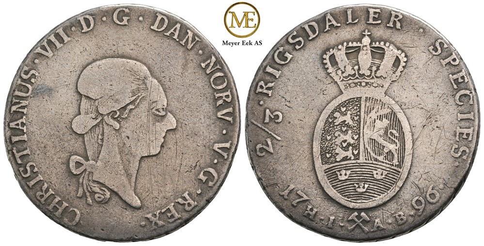 2/3 Speciedaler 1796 Christian VII. Kv.1/1+