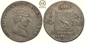 1/2 speciedaler 1824/1 Carl XIV Johan. Kv.1+/01