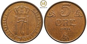 5 øre 1935 Haakon VII. Kv.0