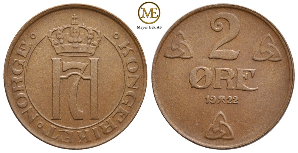 2 øre 1922 Haakon VII. Kv.0