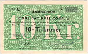 10 kroner 1949/50 Kings Bay K.C. R-seddel. Kv.1+