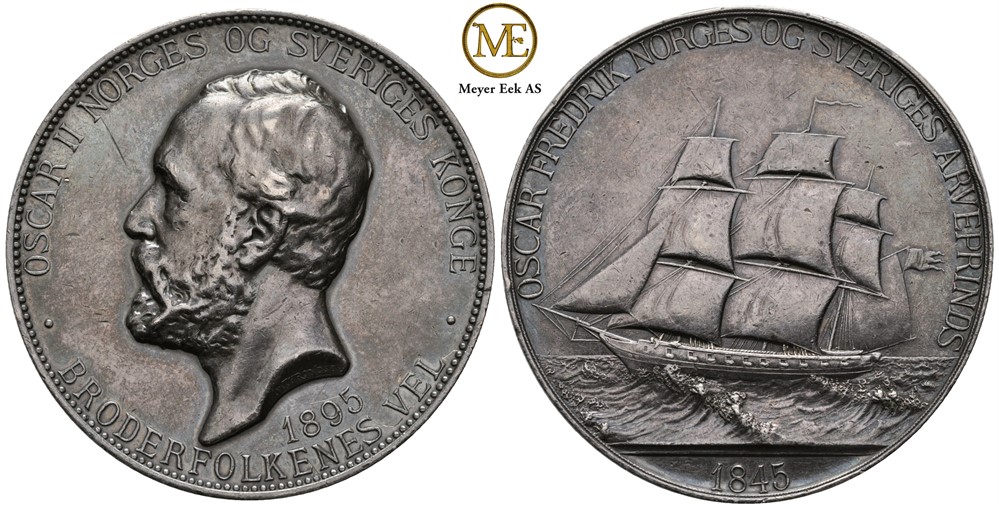 Oscar II 50 års jubileum som sjøofficer 1895. S&H.118. Sølv. I. Throndsen. Ripe og kh. Kv.01