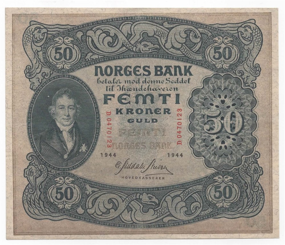 Norge 50 kroner 1944 D kv. 1+