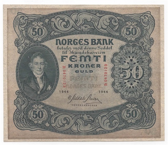 Norge 50 kroner 1944 D kv. 1+