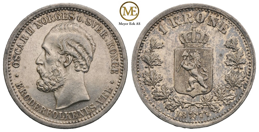 1 krone 1877 Oscar II. Kv.01