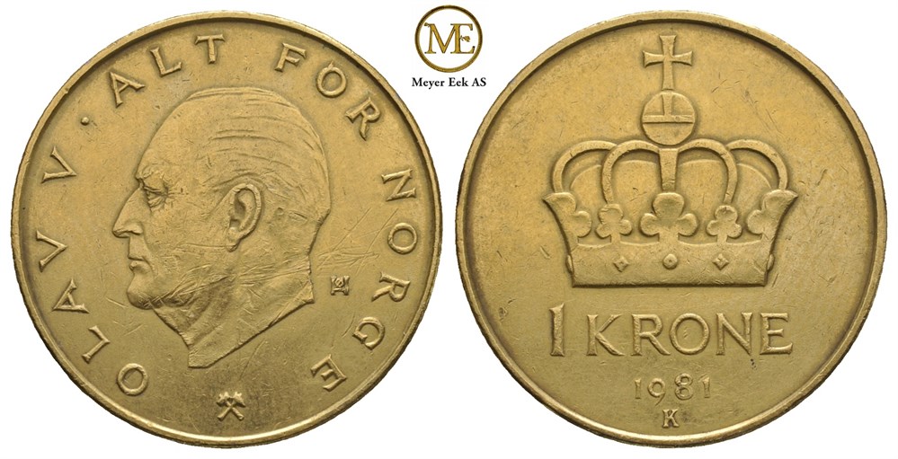 1 krone 1981. Gullforgylt