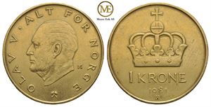 1 krone 1981. Gullforgylt