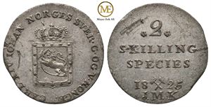 2 skilling 1825 Carl XIV Johan. Variant. Kv.01