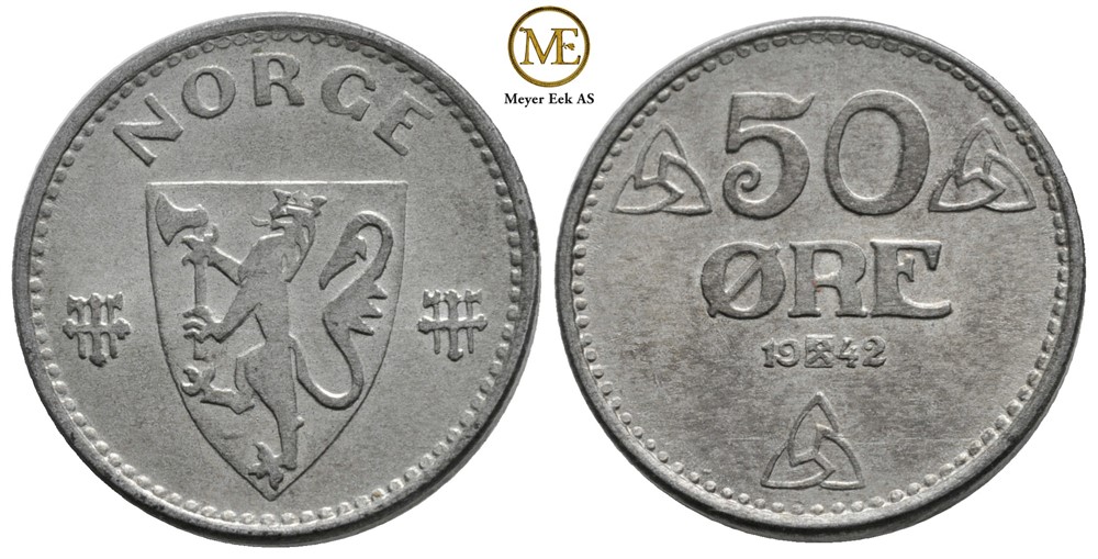 50 øre 1942 Haakon VII. Kv.0