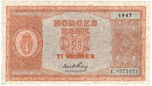 10 kroner 1947 E.8371071. Kv.0/01