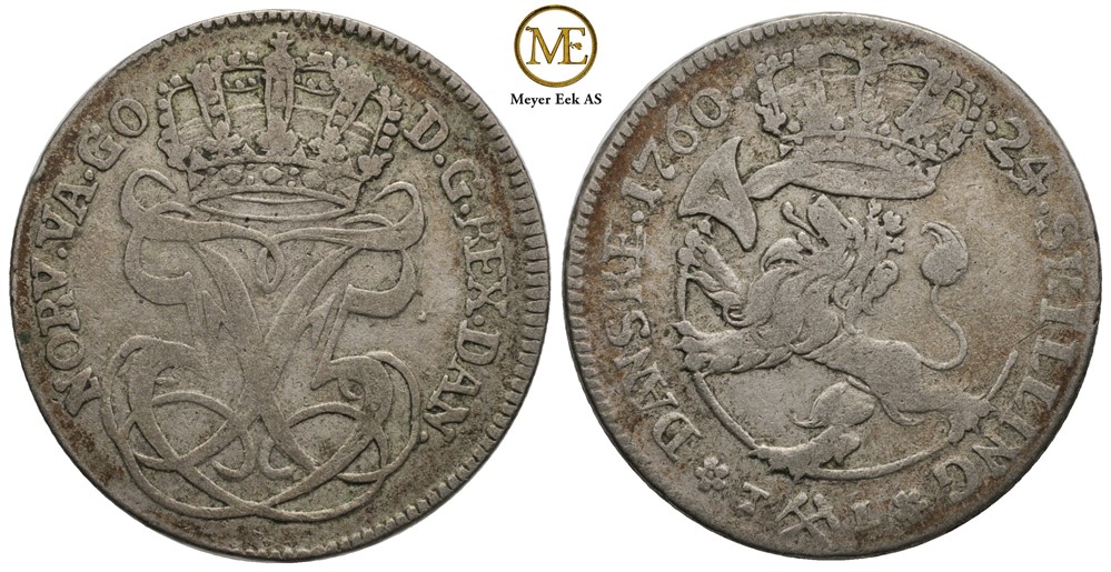 24 skilling 1760 Frederik V. NMD.17. Kv.1/1+