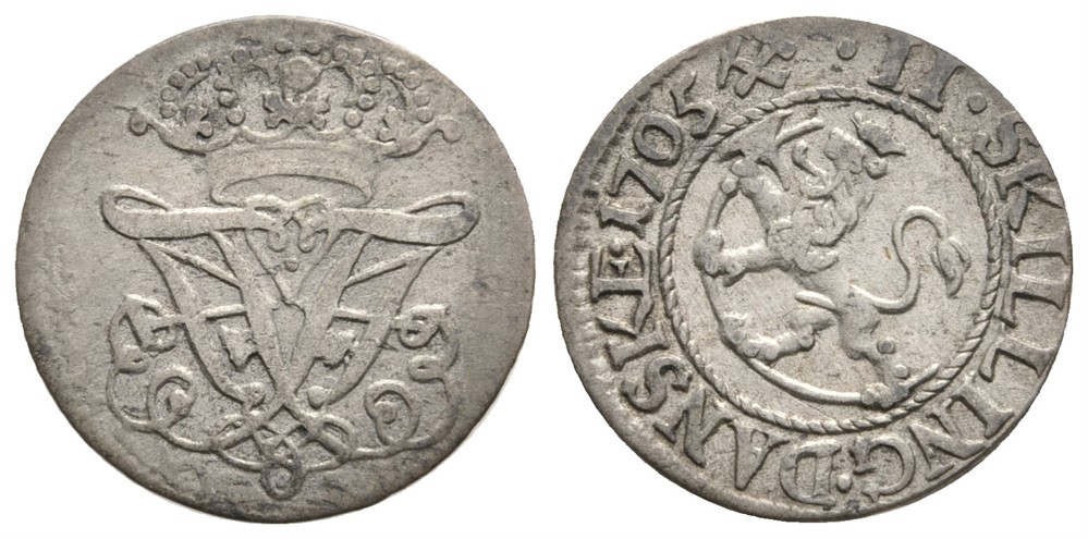 2 skilling 1705 Frederik IV.1+/01