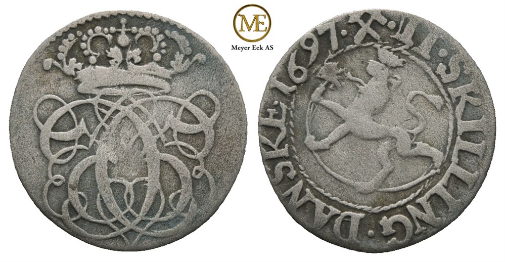 2 skilling 1697 Christian V. Kv.1