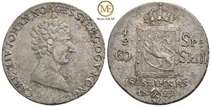 1/2 speciedaler 1824/1 Carl XIV Johan. Kv.1+/01