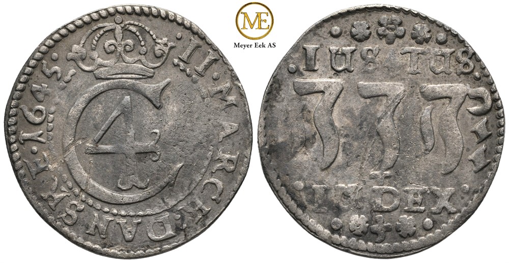 2 mark 1645 Christian IV. Kv.1+