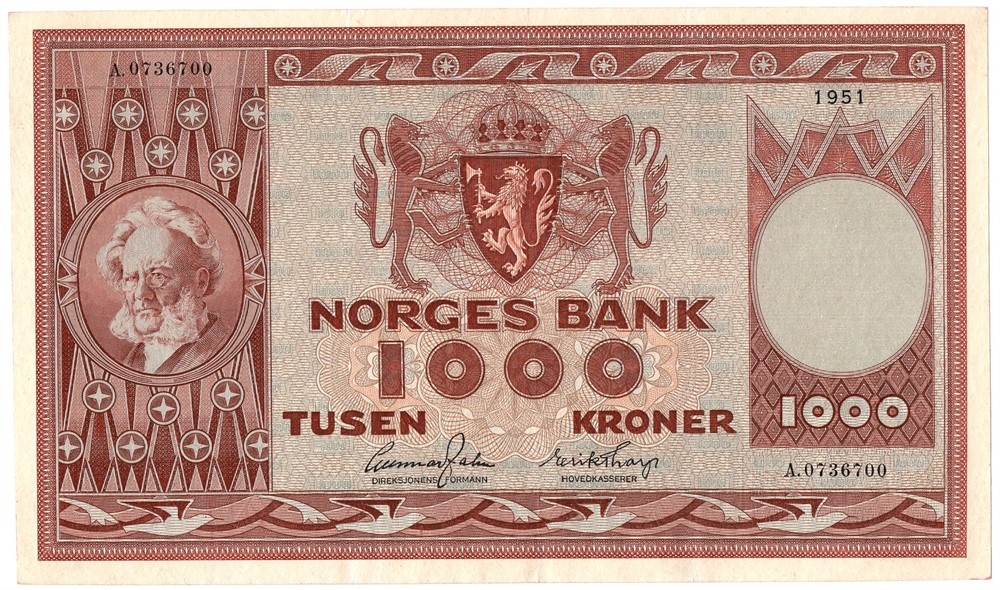 1000 kroner 1951 A.0736700. Kv.01