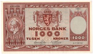 1000 kroner 1951 A.0736700. Kv.01