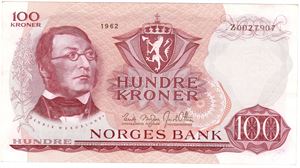 100 kroner 1962 Z. Erstatningsseddel. Kv.1+/01