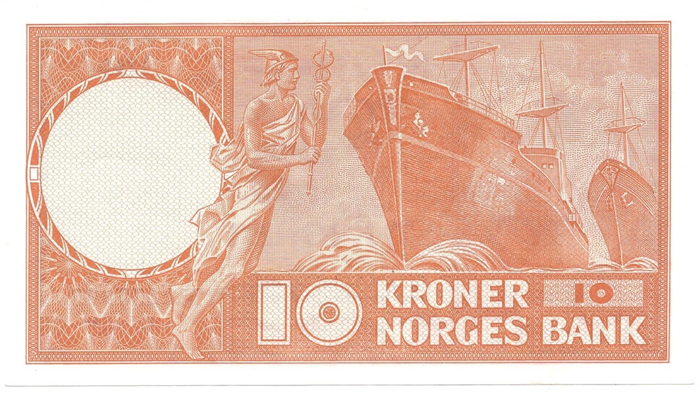 10 kroner 1968 X.2255307 erstatningsseddel. Kv.0