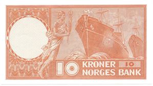 10 kroner 1968 X.2255307 erstatningsseddel. Kv.0