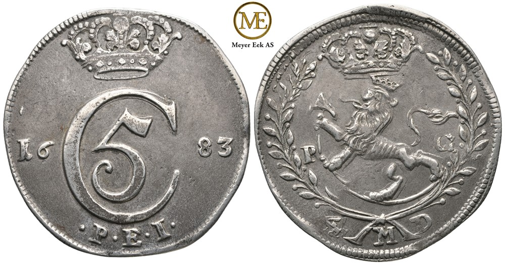 4 mark 1683 Christian V. Kv.1+