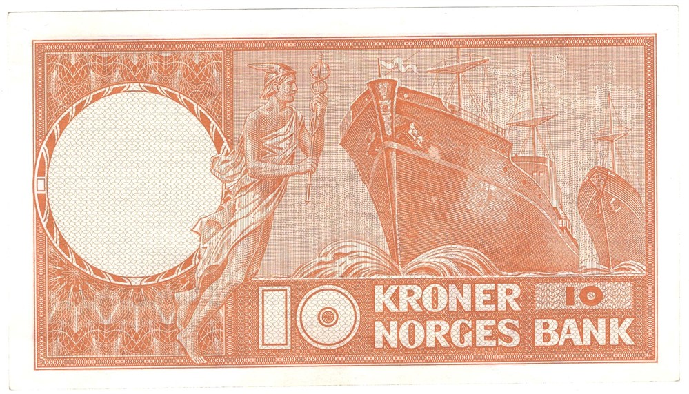 10 kroner 1966 X.0445986 erstatningsseddel. Kv.0/01