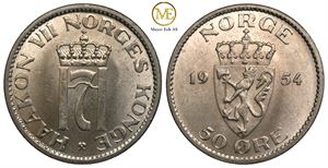 50 øre 1954 Haakon VII. Kv.0