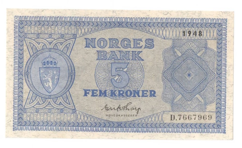 5 kroner 1948 D kv. 0/01