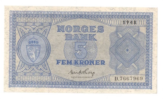 5 kroner 1948 D kv. 0/01