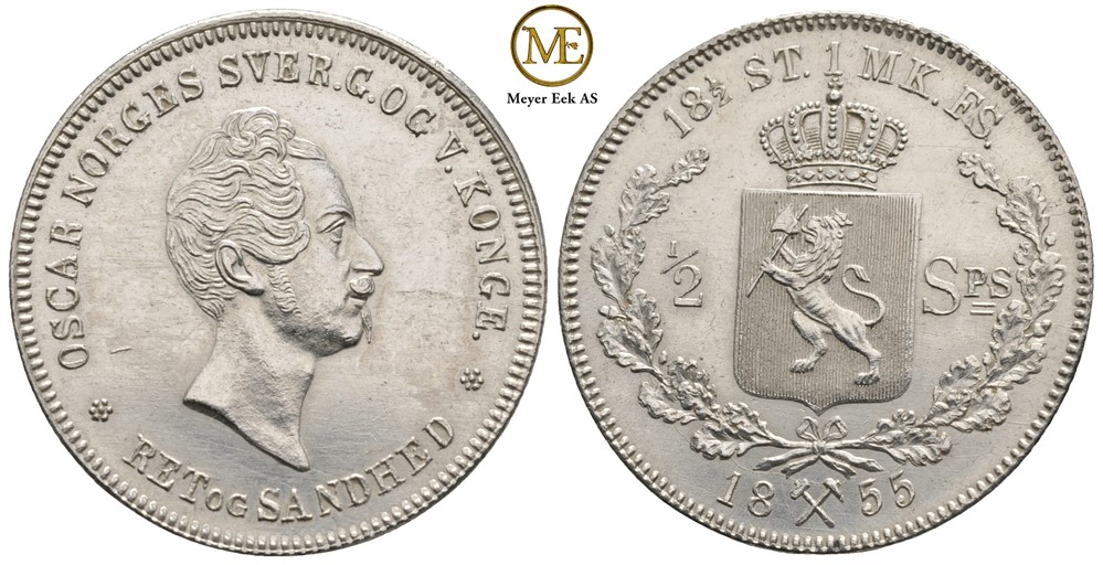 1/2 speciedaler 1855 Oscar I. Kv.0-0/01