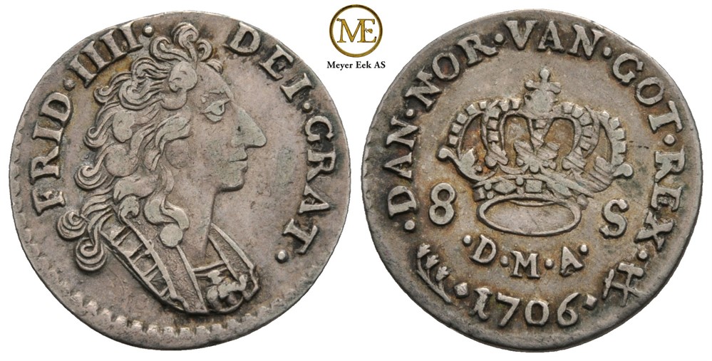 8 skilling 1706 Frederik IV. Kv.1+