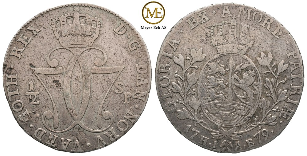 1/2 speciedaler 1779 Christian VII. Kv.1/1+