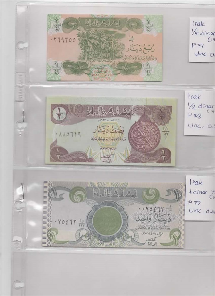 Irak samling 10 sedler 1/4 til 10000 dinars kv. 0