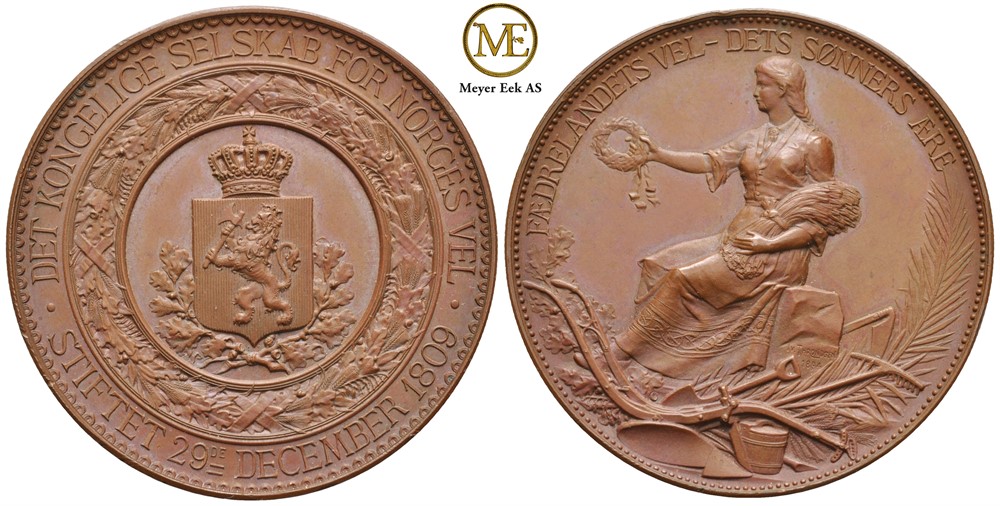 Det Kongelige Selskap for Norges Vel 1894. I. Throndsen. Bronse 43 mm. I pen org.eske. Kv.0